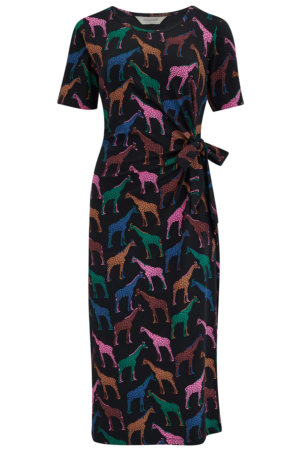 Emersyn Midi Jersey Dress - Black, Giraffe Spots - Image 6