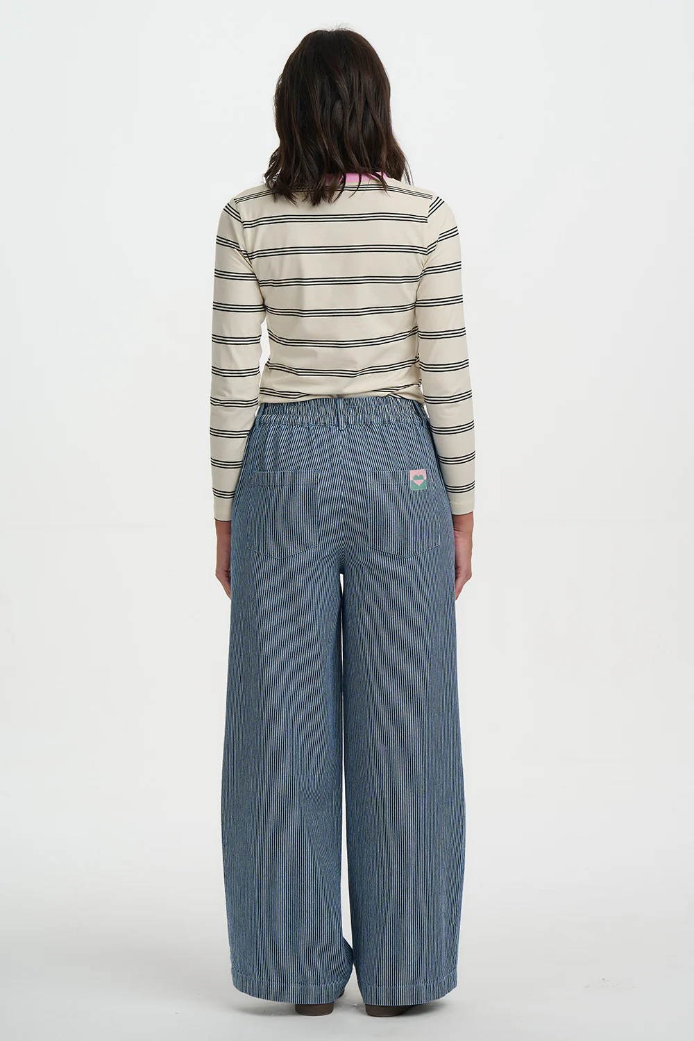 Fifi Wide Leg Trousers - Blue Stripe Denim - Image 5