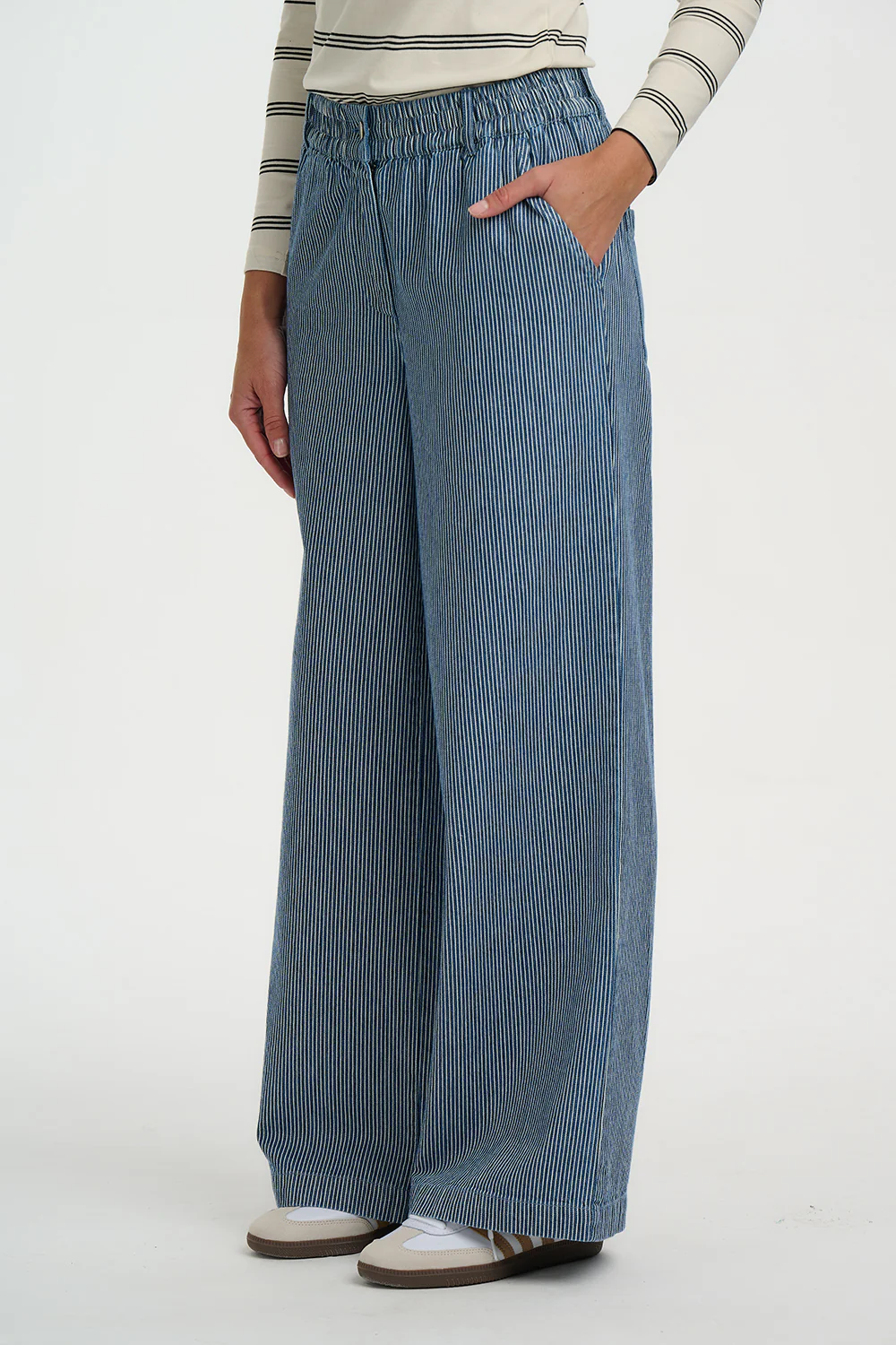 Fifi Wide Leg Trousers - Blue Stripe Denim - Image 6