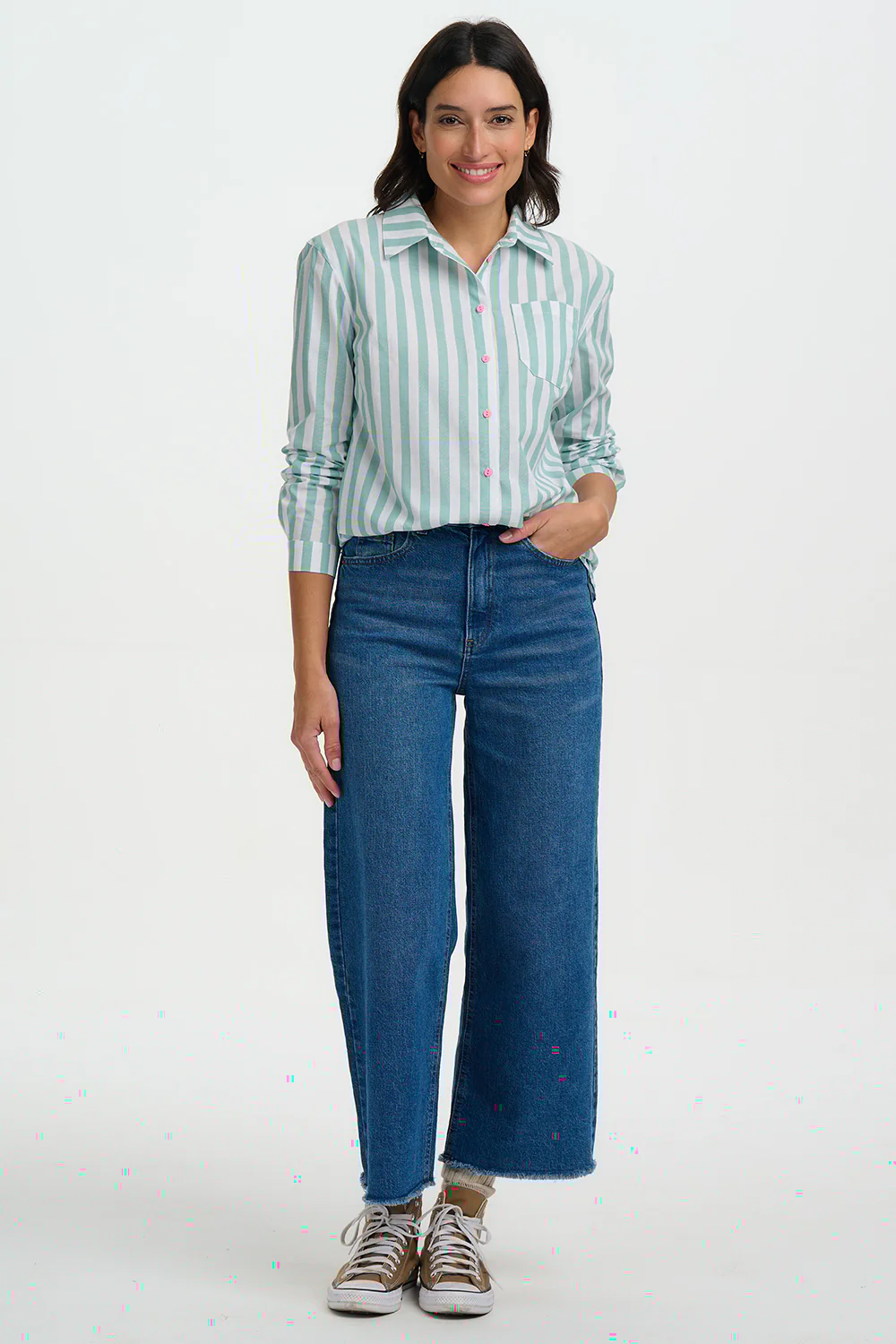 Finley Shirt - Off White/Green, Stripe - Image 3