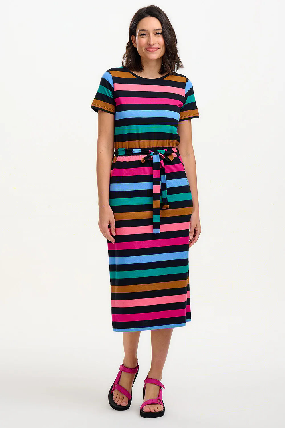 Flissy Jersey Midi Dress - Black/Multi, Alternating Stripes - Image 2