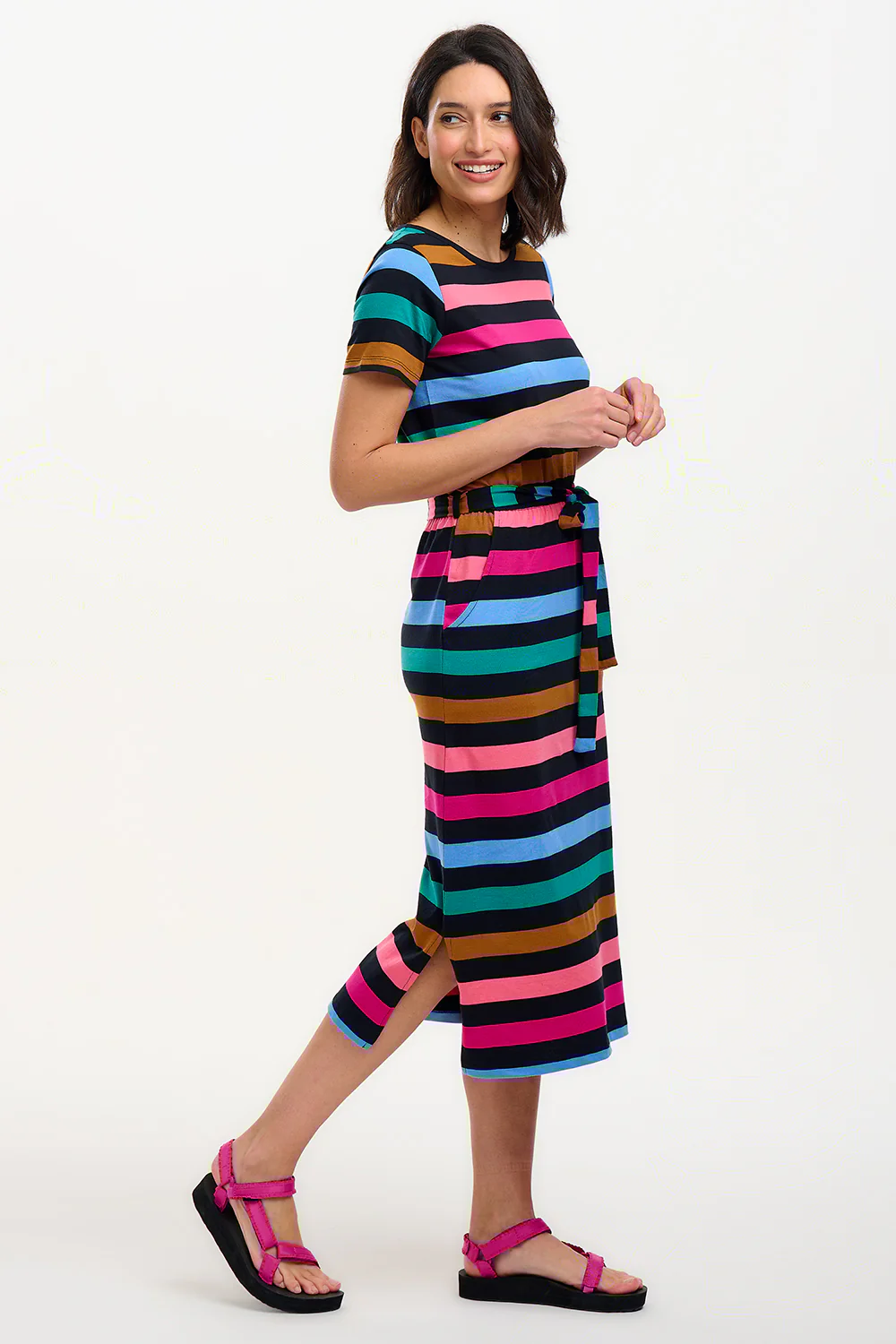 Flissy Jersey Midi Dress - Black/Multi, Alternating Stripes - Image 4
