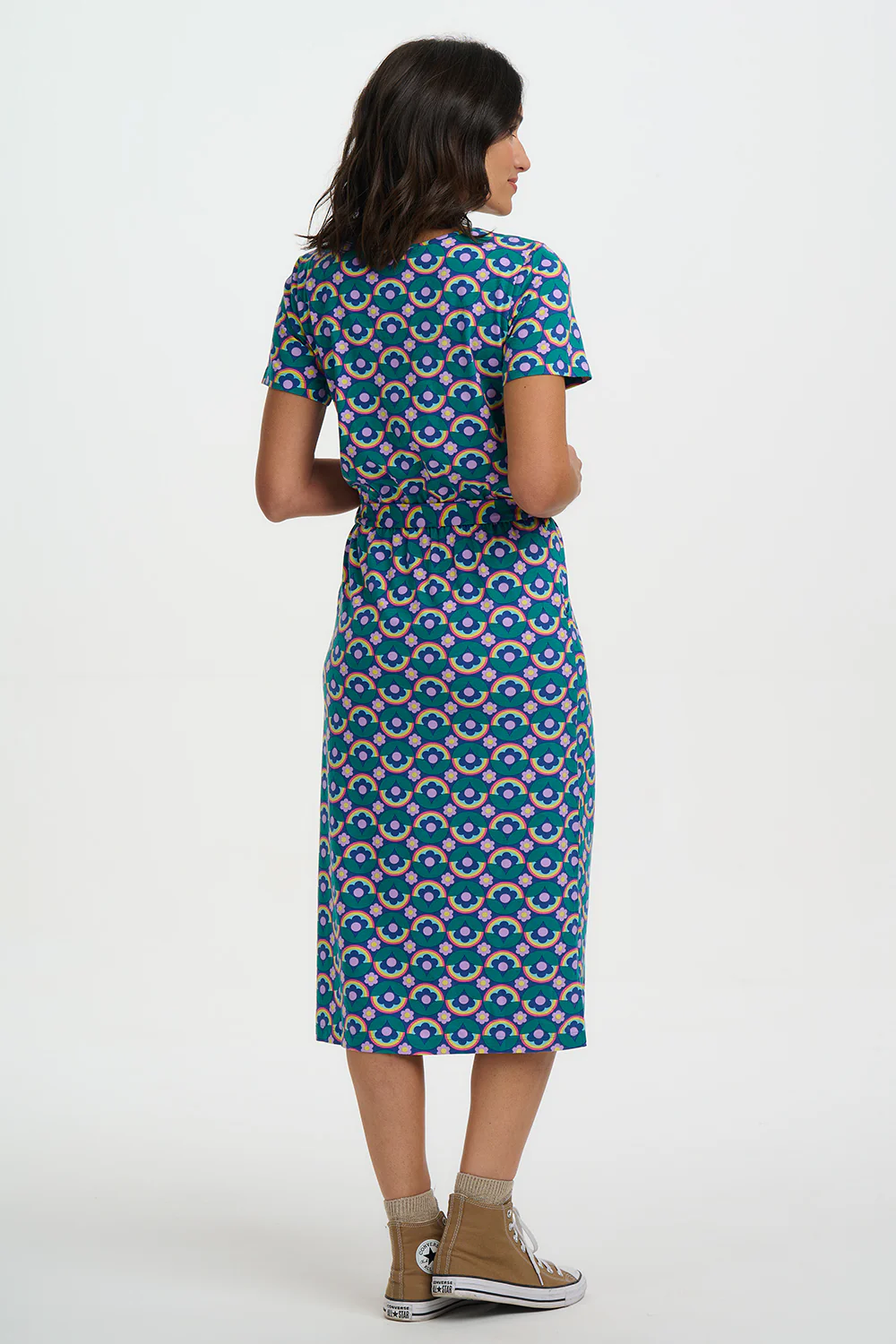 Flissy Jersey Midi Dress - Navy, Kaleidoscope Daisy - Image 3