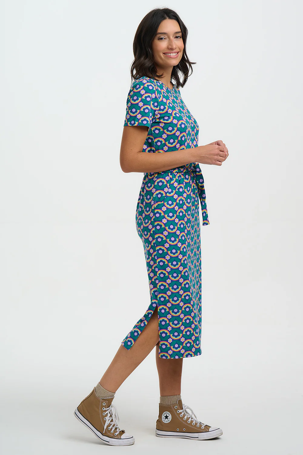 Flissy Jersey Midi Dress - Navy, Kaleidoscope Daisy - Image 4
