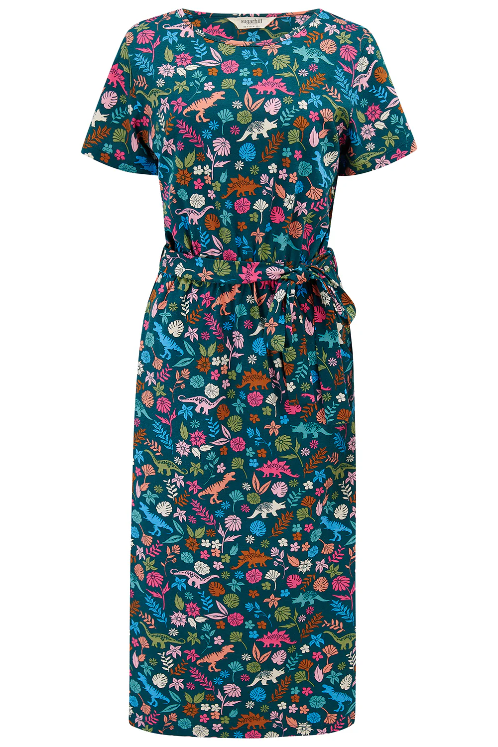 Flissy Jersey Midi Dress - Teal/Multi, Hidden Dinosaur - Image 8