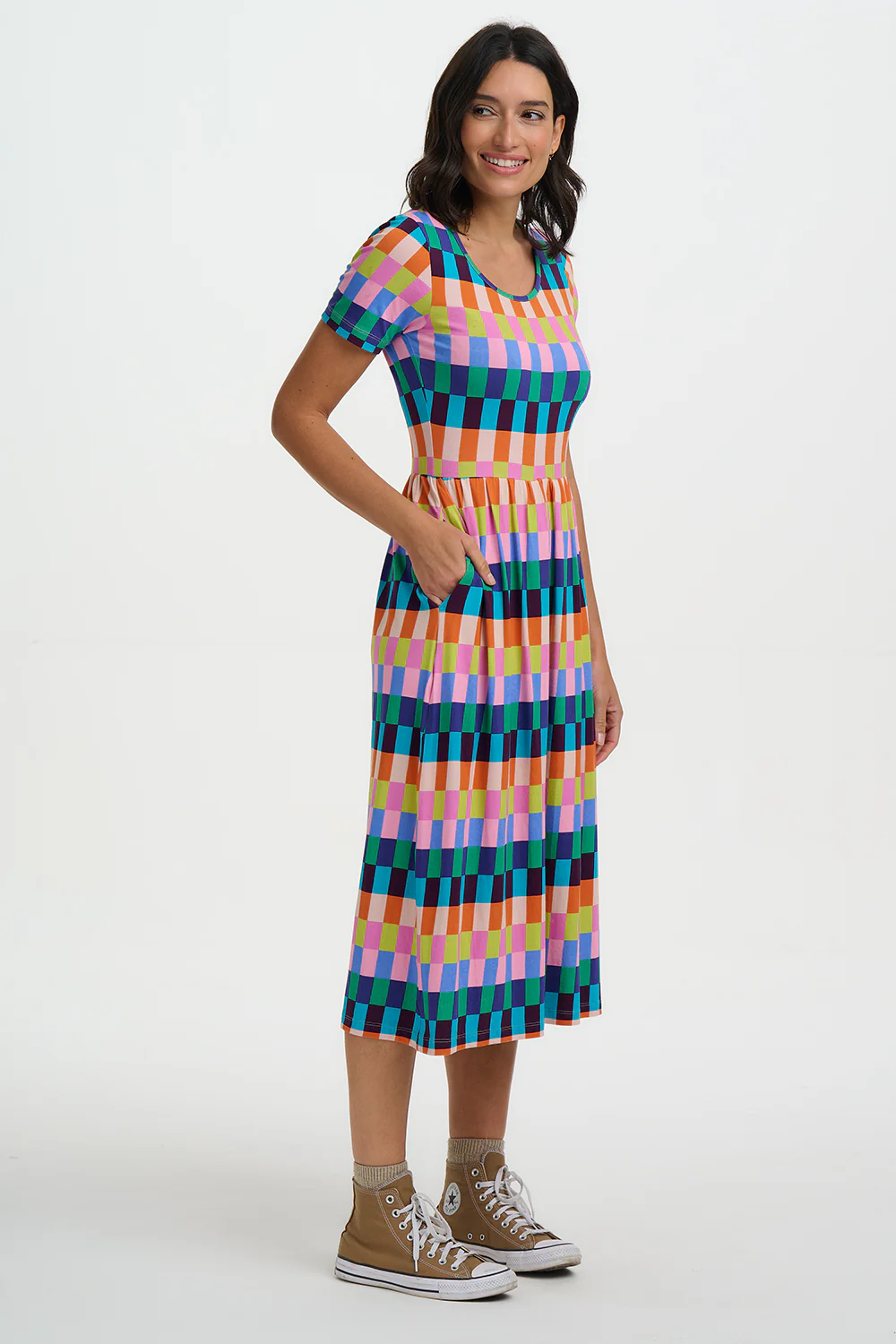 Gina Jersey Midi Dress - Multi, Puzzle Stripe - Image 3