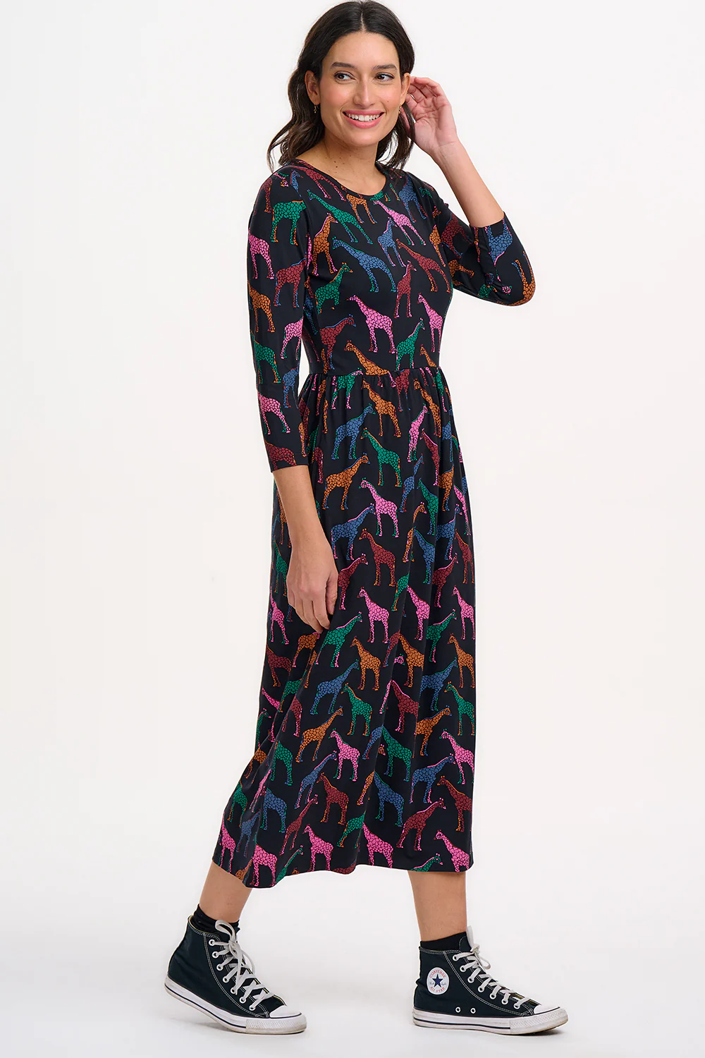 Hadley Midi Jersey Dress - Black, Giraffe Spots - Image 3