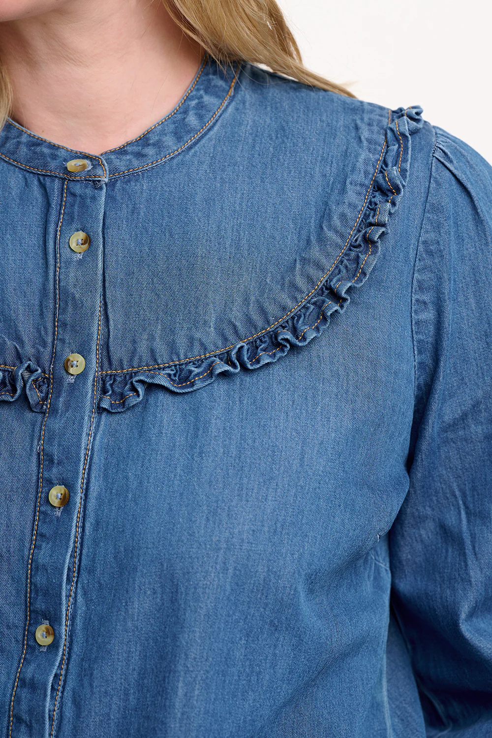 Heidi Frill Shirt - Washed Blue - Image 2
