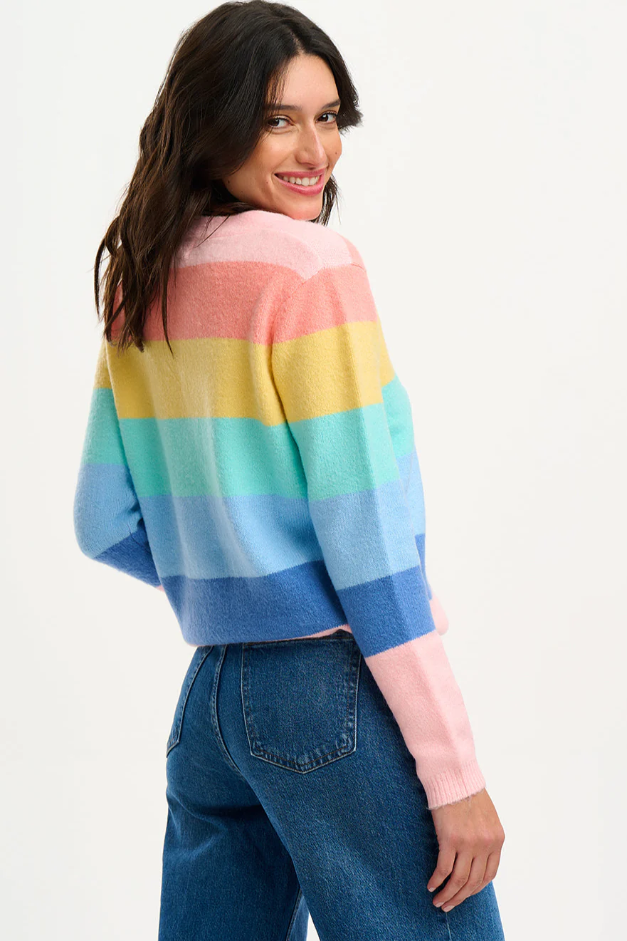 Izzy Cardigan - Multi, Pastel Rainbow Stripes - Image 3