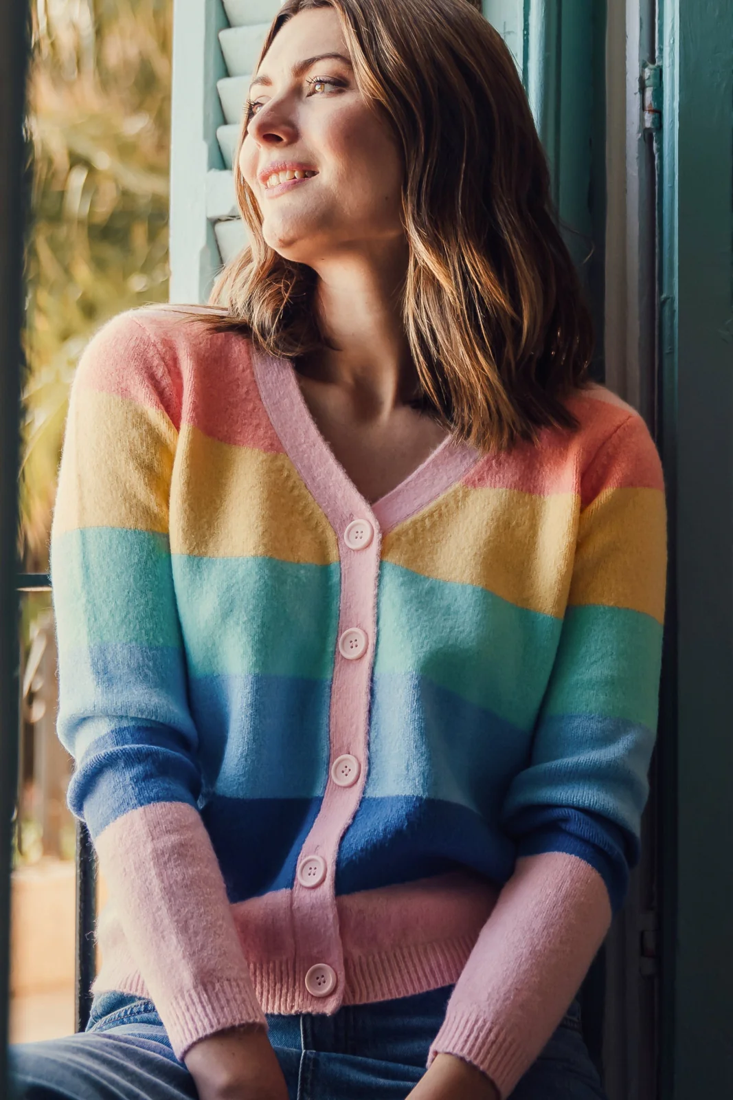 Izzy Cardigan - Multi, Pastel Rainbow Stripes - Image 5