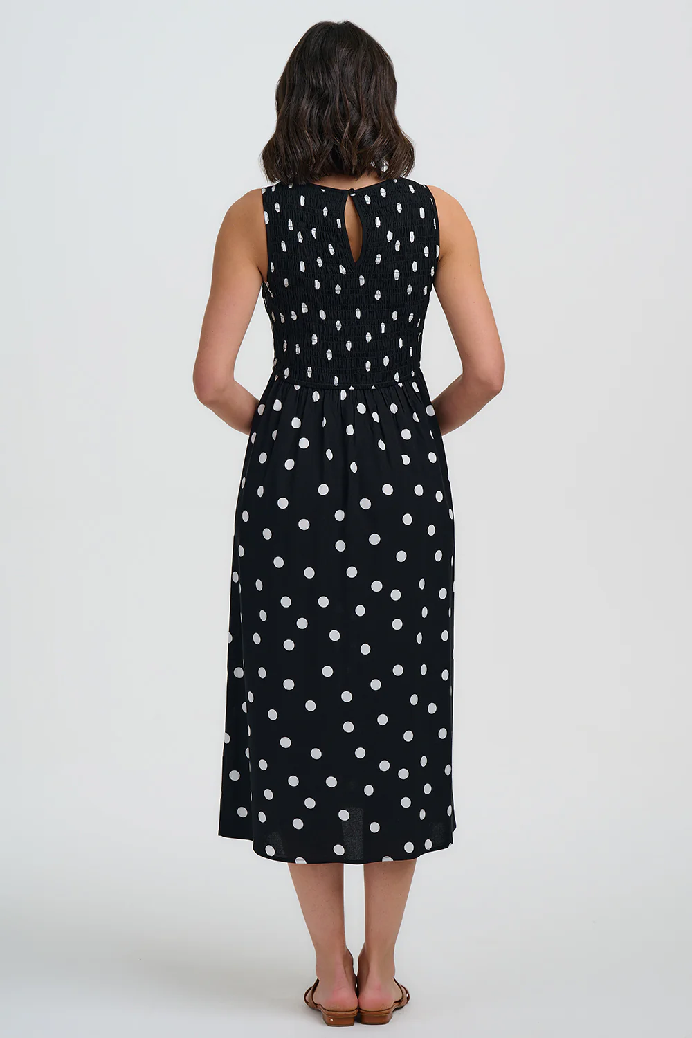 Janice Shirred Midi Dress - Monochrome, Polka Dot - Image 4