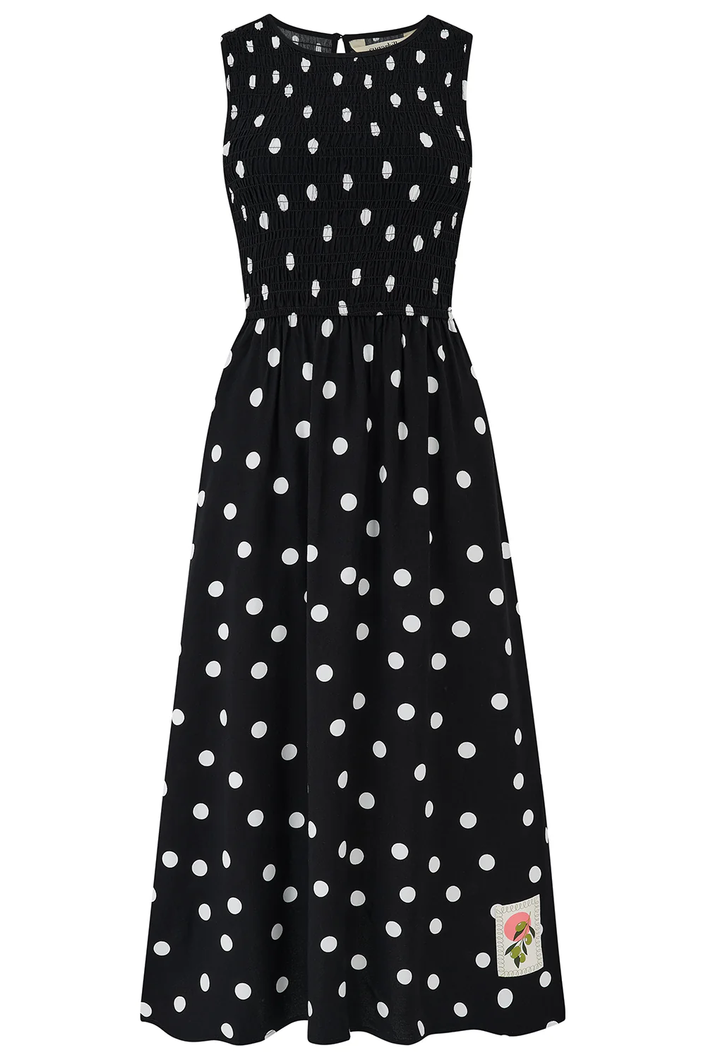 Janice Shirred Midi Dress - Monochrome, Polka Dot - Image 5