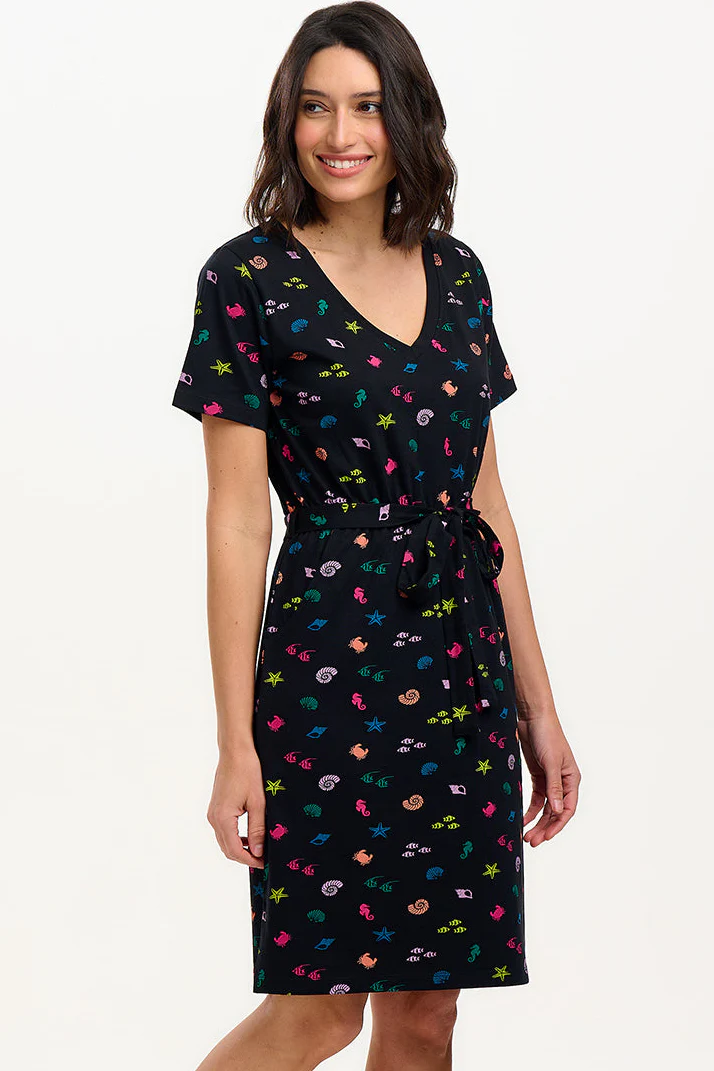 Joelle V-Neck Jersey Mini Dress - Black/Multi, Underwater Rainbow - Image 6