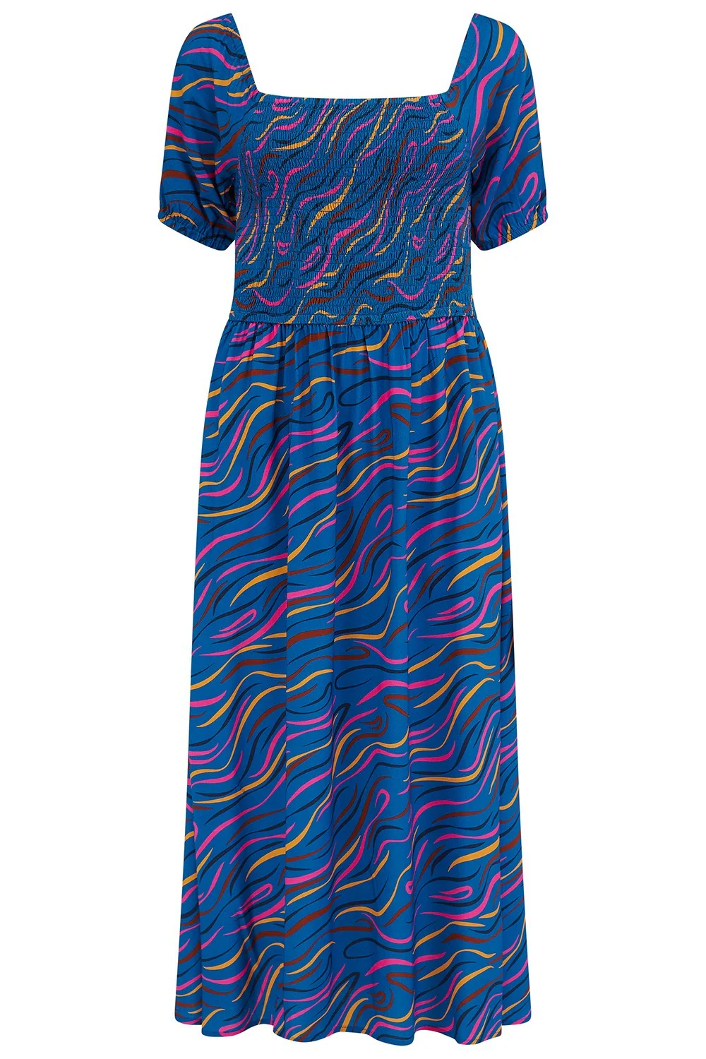 Jolene Shirred Midi Dress - Bright Navy, Jazz Waves - Image 6