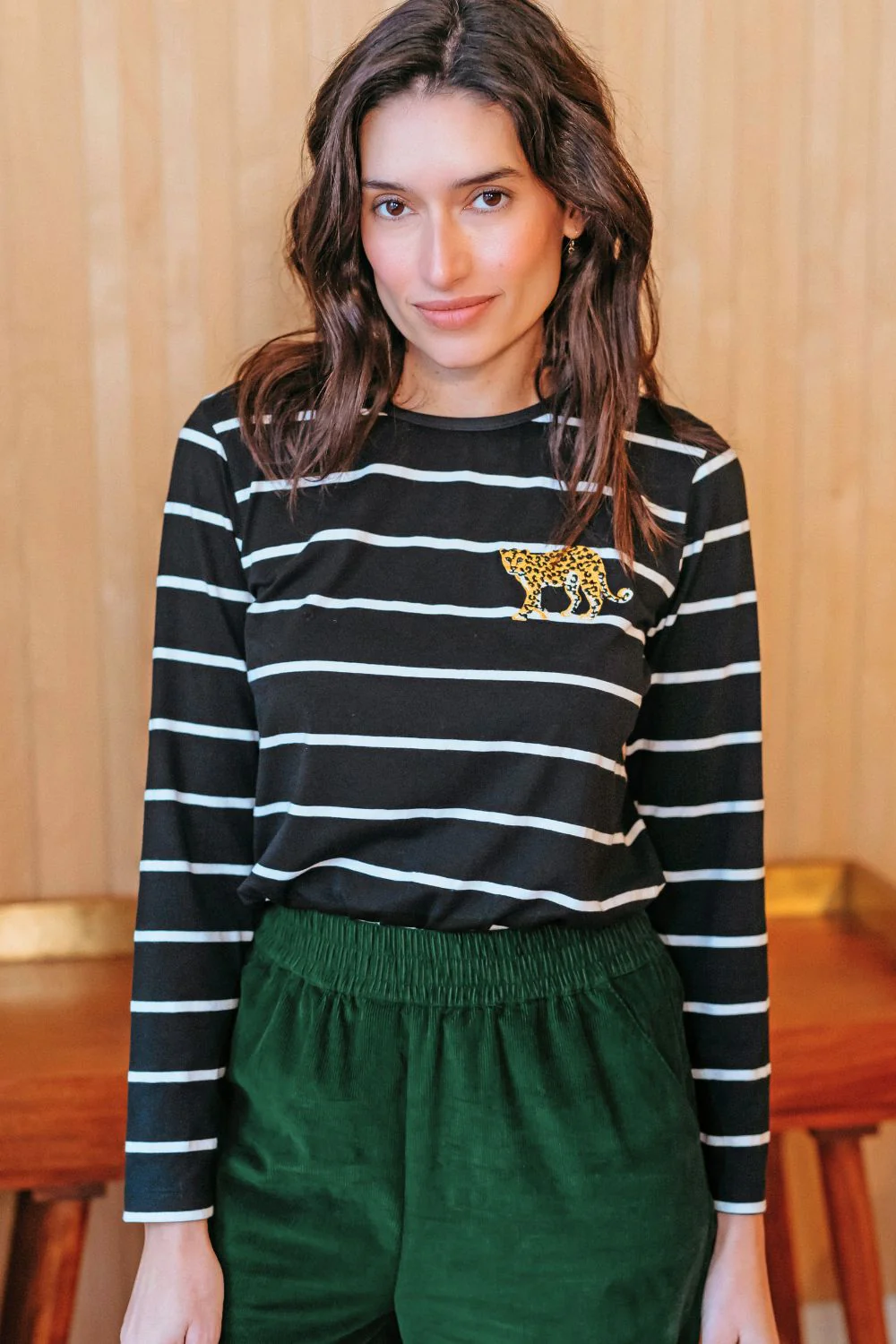 Josie Jersey Top - Black/White, Stripe Leopard - Image 5
