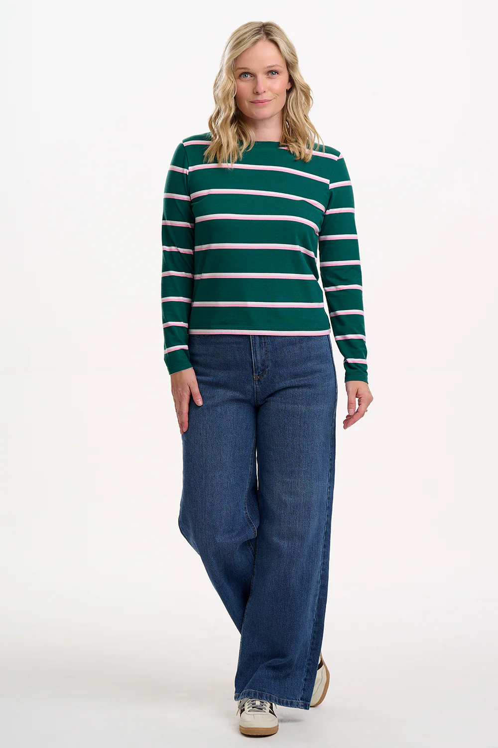 Josie Jersey Top - Green, Colour Pop Stripe - Image 3