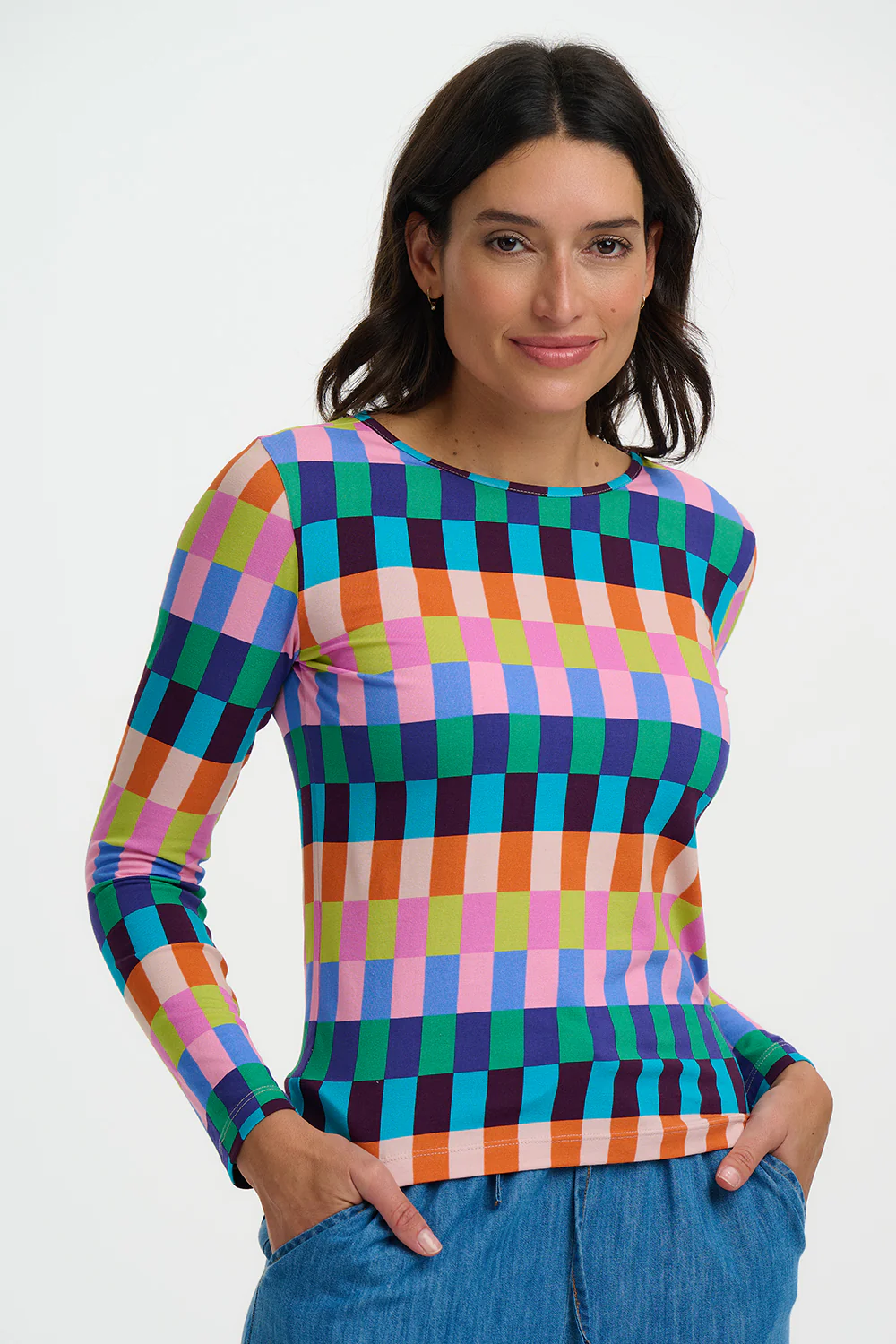 Josie Jersey Top - Multi, Puzzle Stripe