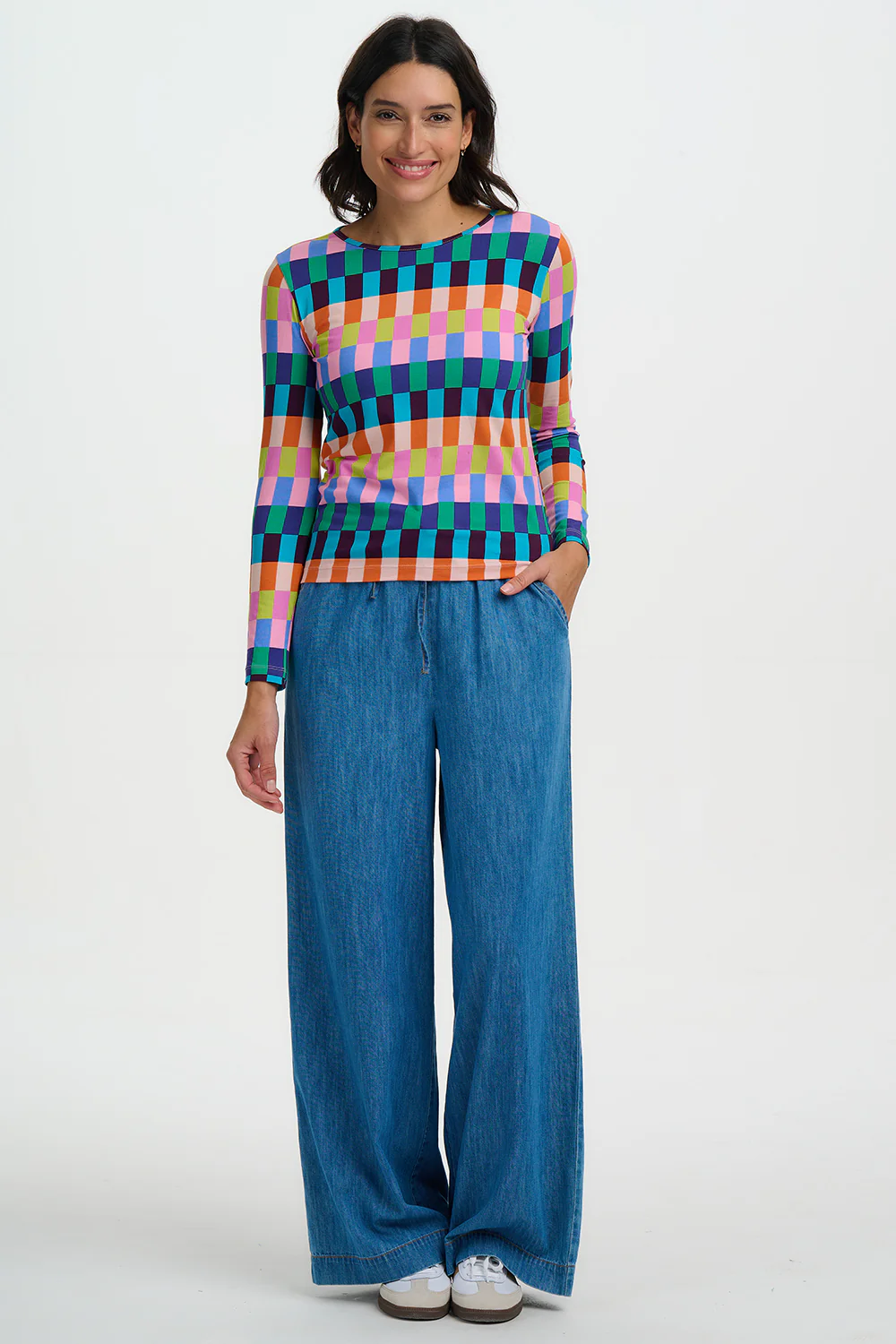 Josie Jersey Top - Multi, Puzzle Stripe - Image 3