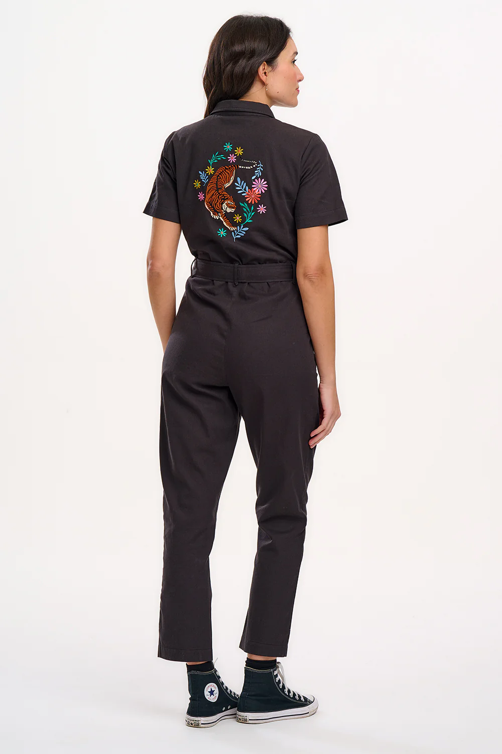 Billy Boilersuit - Black, Tiger Floral Back
