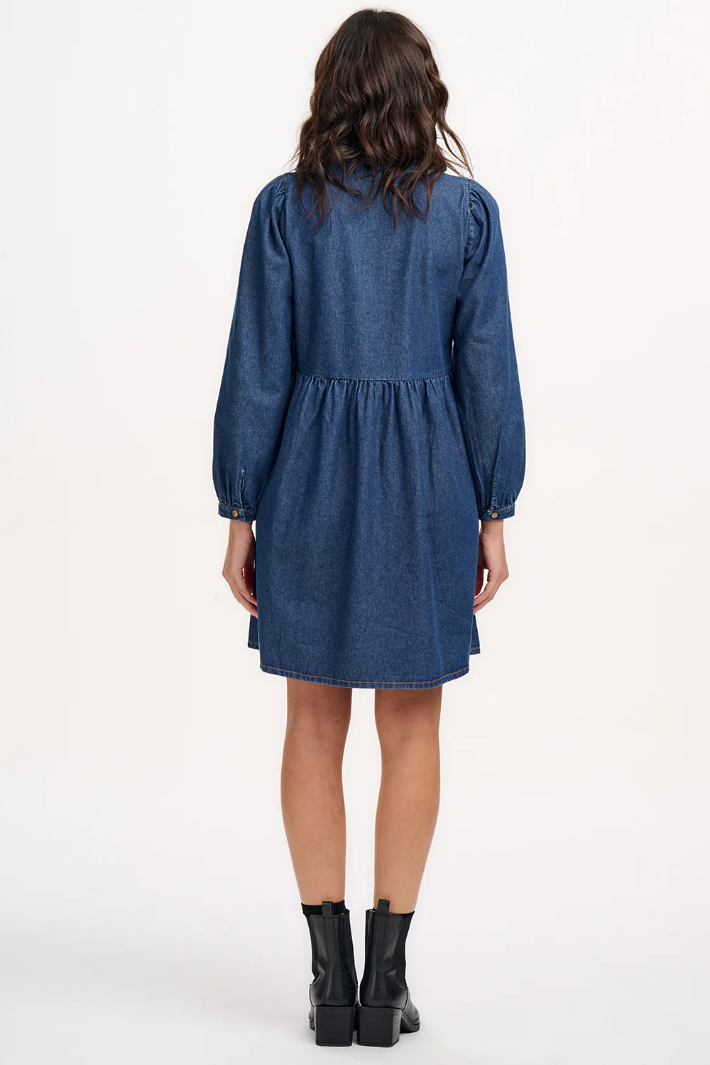 Karen Mini Smock Dress - Deep Blue Denim - Image 3