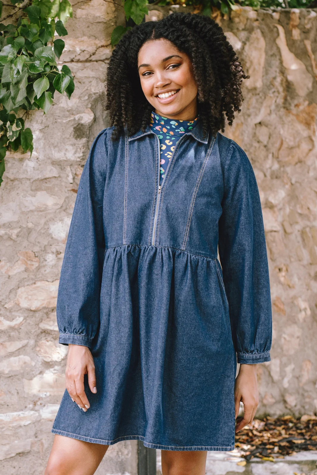 Karen Mini Smock Dress - Deep Blue Denim - Image 5