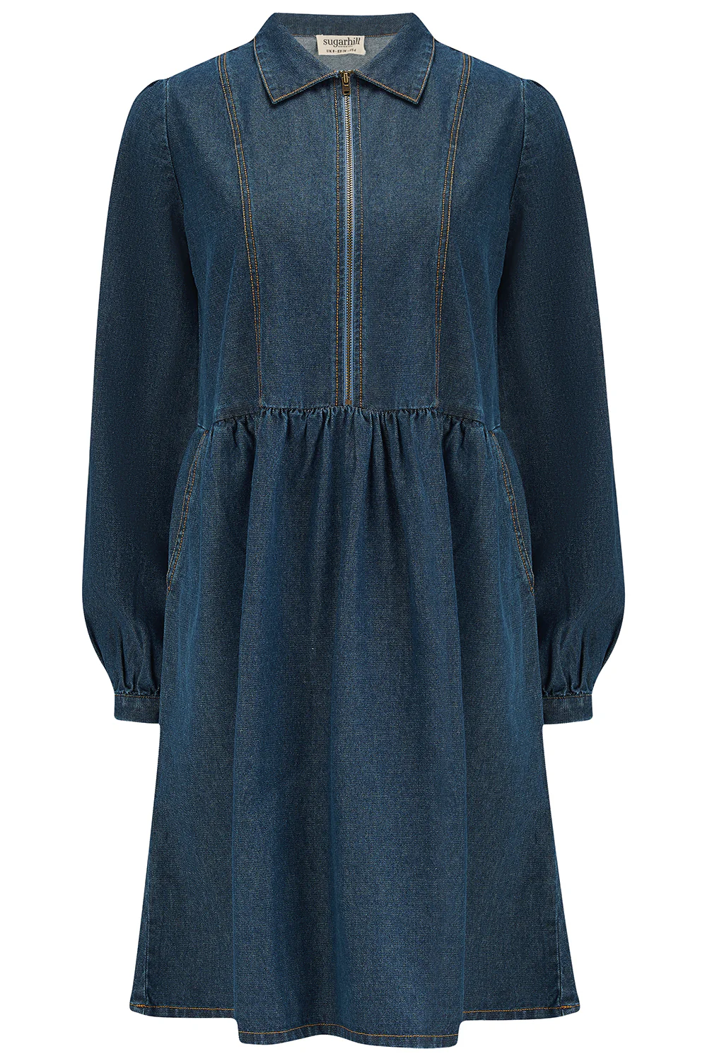 Karen Mini Smock Dress - Deep Blue Denim - Image 6