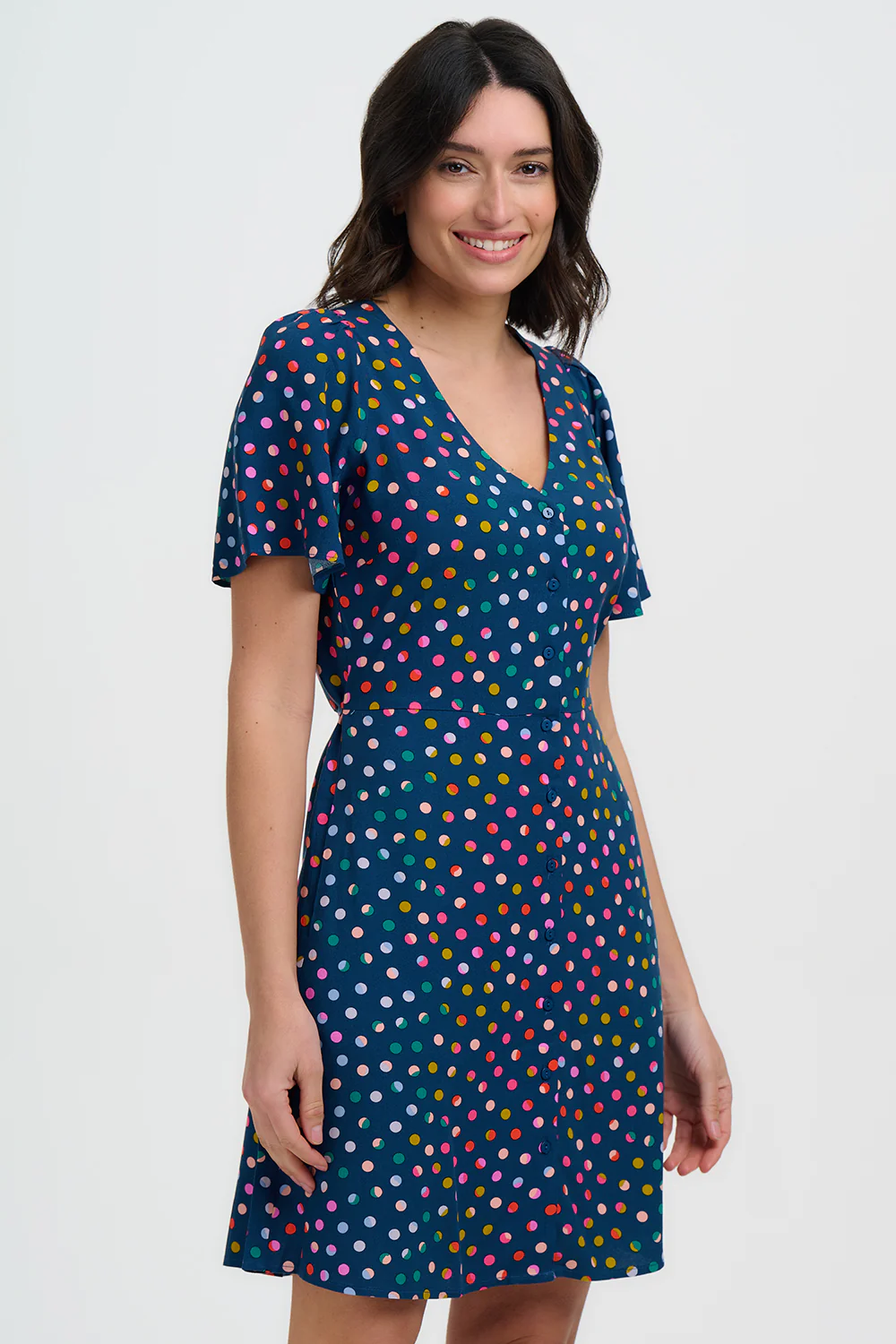 Kari Mini Dress - Petrol Navy, Rainbow Marbles