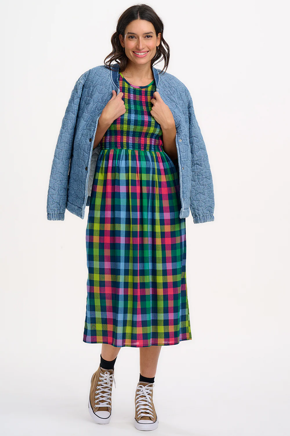 Kinga Quilted Bomber Jacket - Light Blue Denim, Star Quilt - Image 5