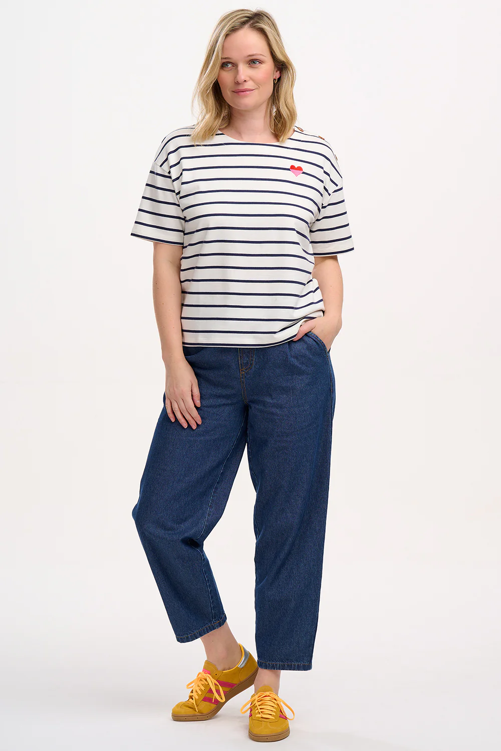 Kirby Breton Tee Top - Off-White/Navy, Split Heart - Image 3