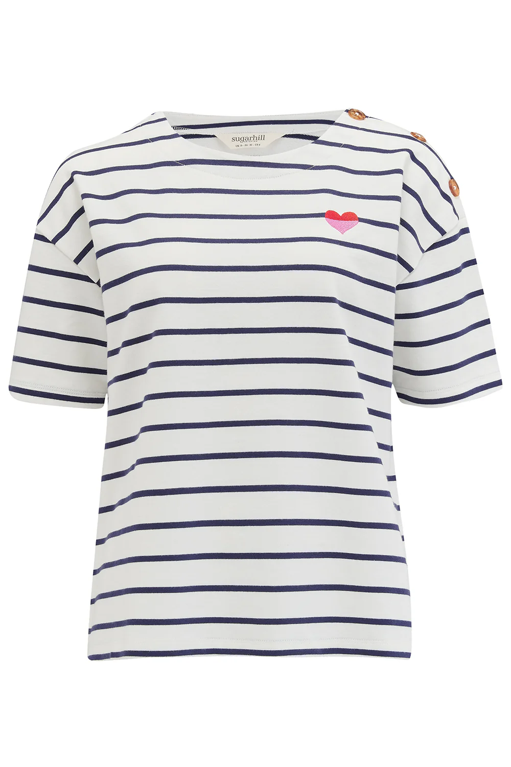 Kirby Breton Tee Top - Off-White/Navy, Split Heart - Image 5
