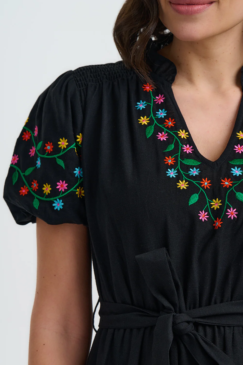 Lainey Midi Dress - Black, Floral Vine - Image 2