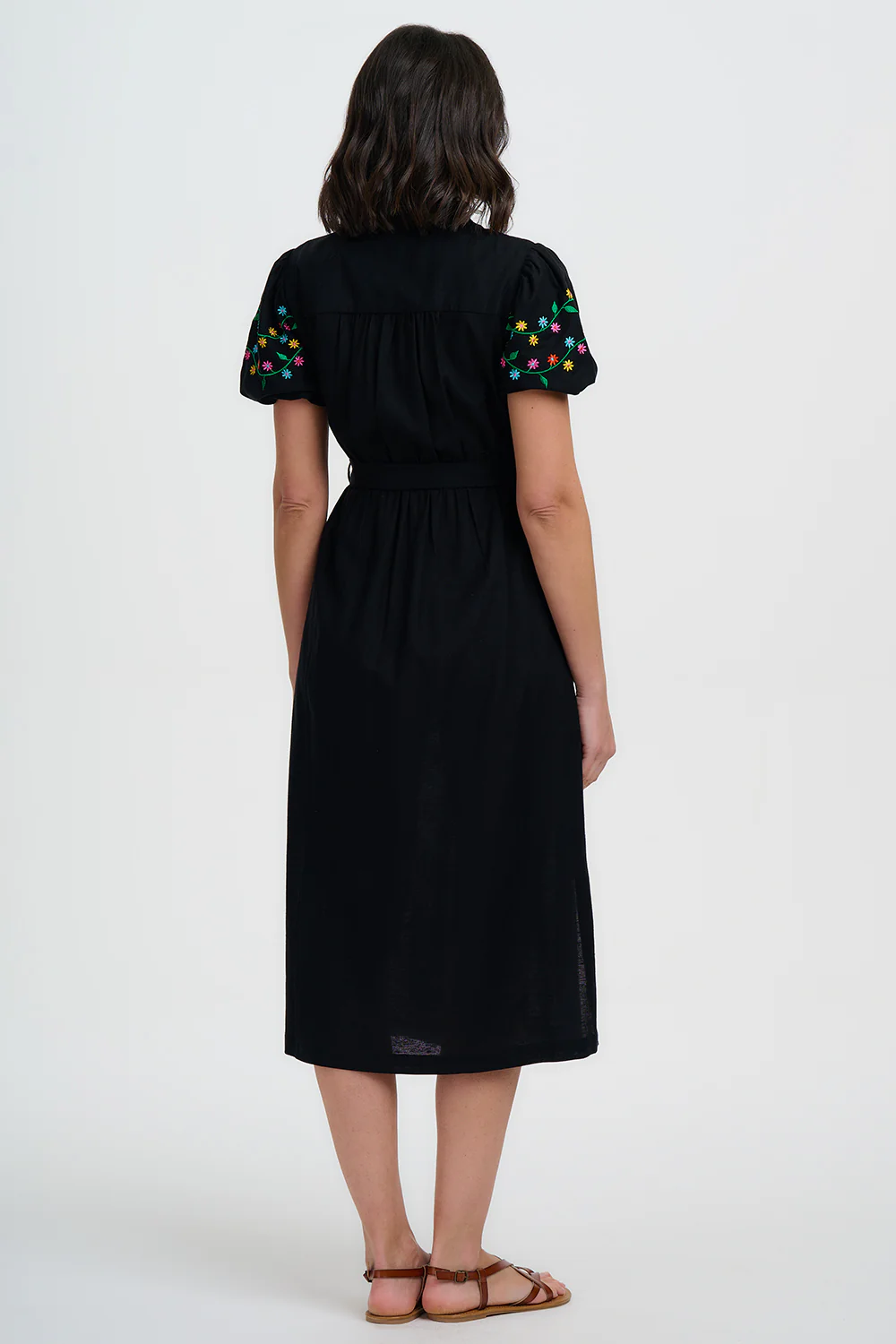 Lainey Midi Dress - Black, Floral Vine - Image 4