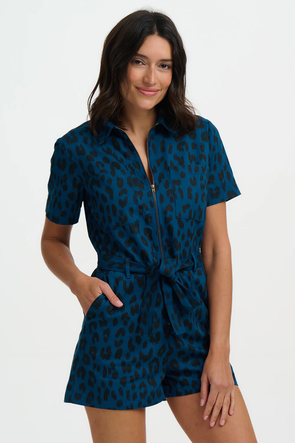 Logan Playsuit - Petrol Navy, Ikat Leopard