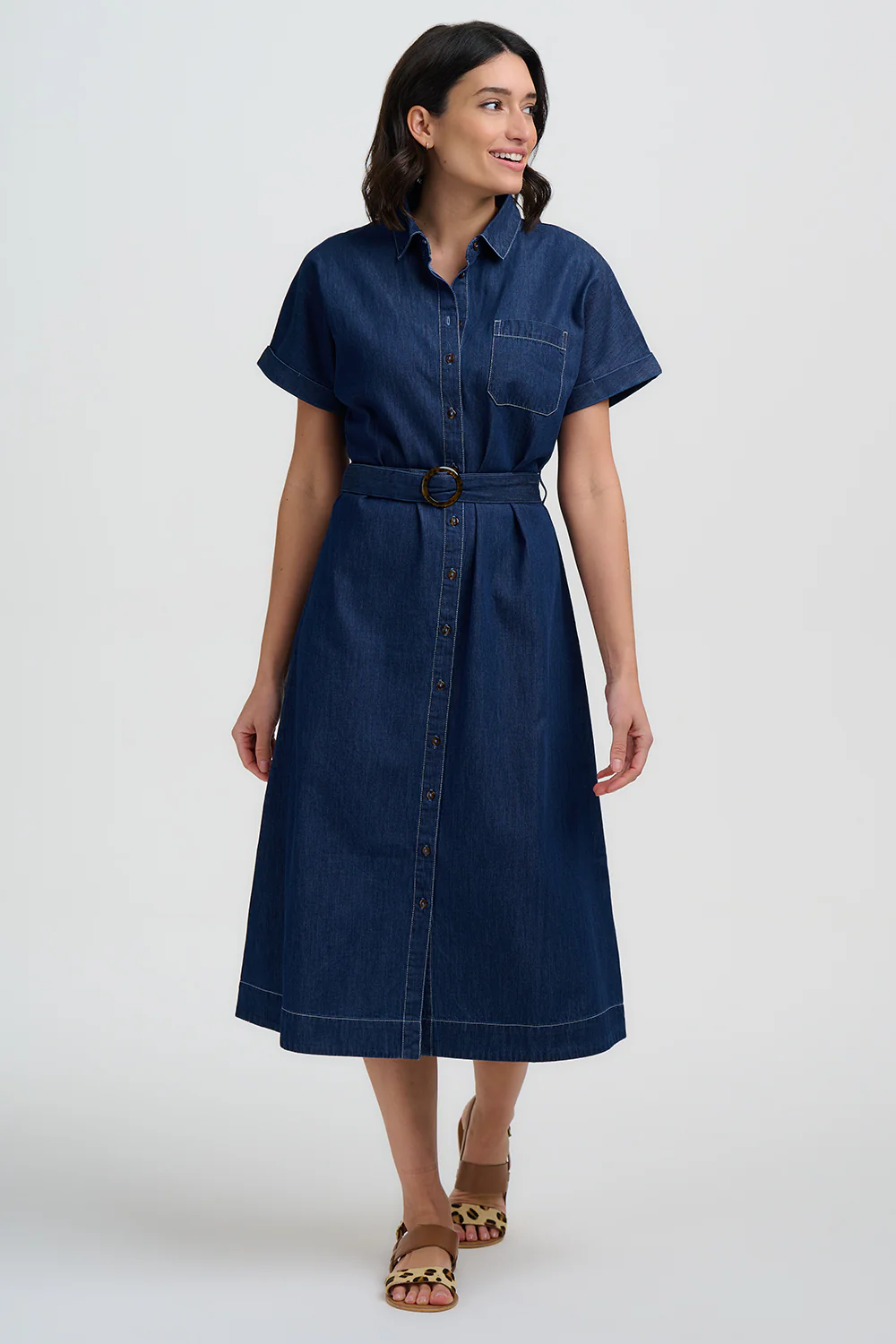 Lourdes Midi Shirt Dress - Deep Blue Denim - Image 3