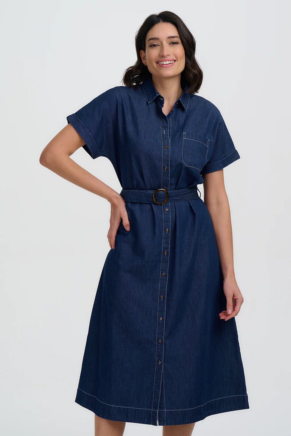 Lourdes Midi Shirt Dress - Deep Blue Denim - Image 5