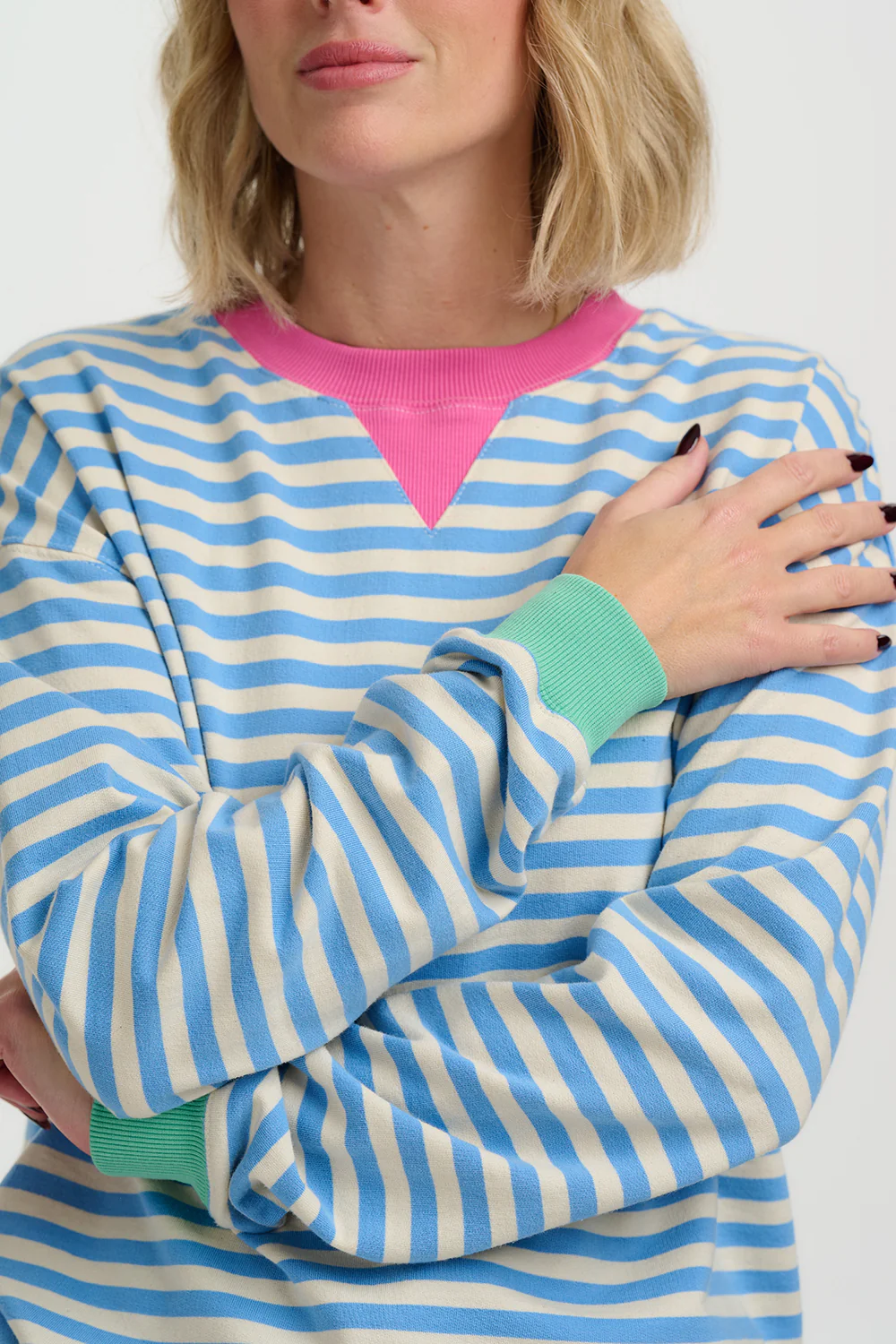 Lucia Sweatshirt - Off White/Blue/Pink, Stripes - Image 2