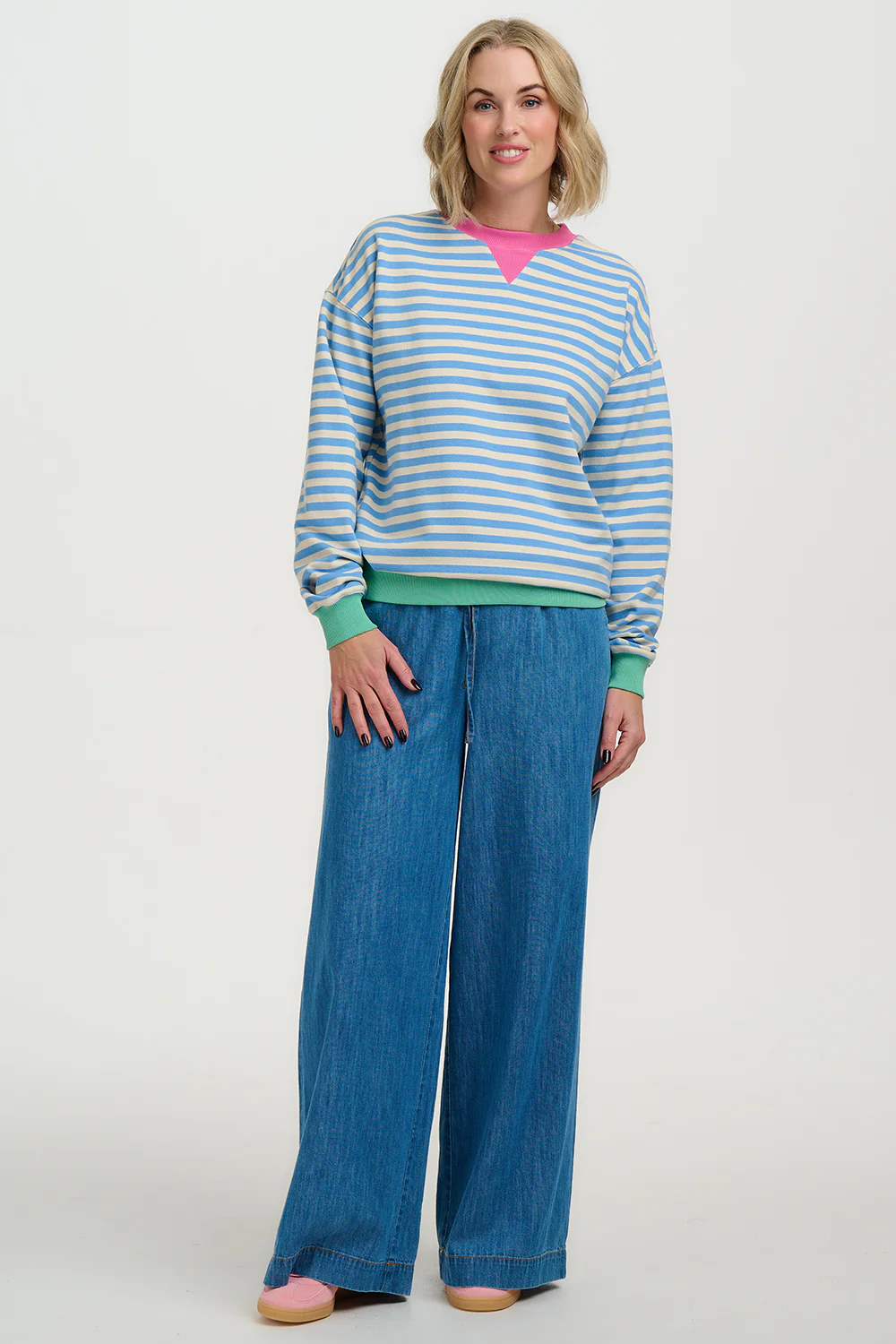 Lucia Sweatshirt - Off White/Blue/Pink, Stripes - Image 3