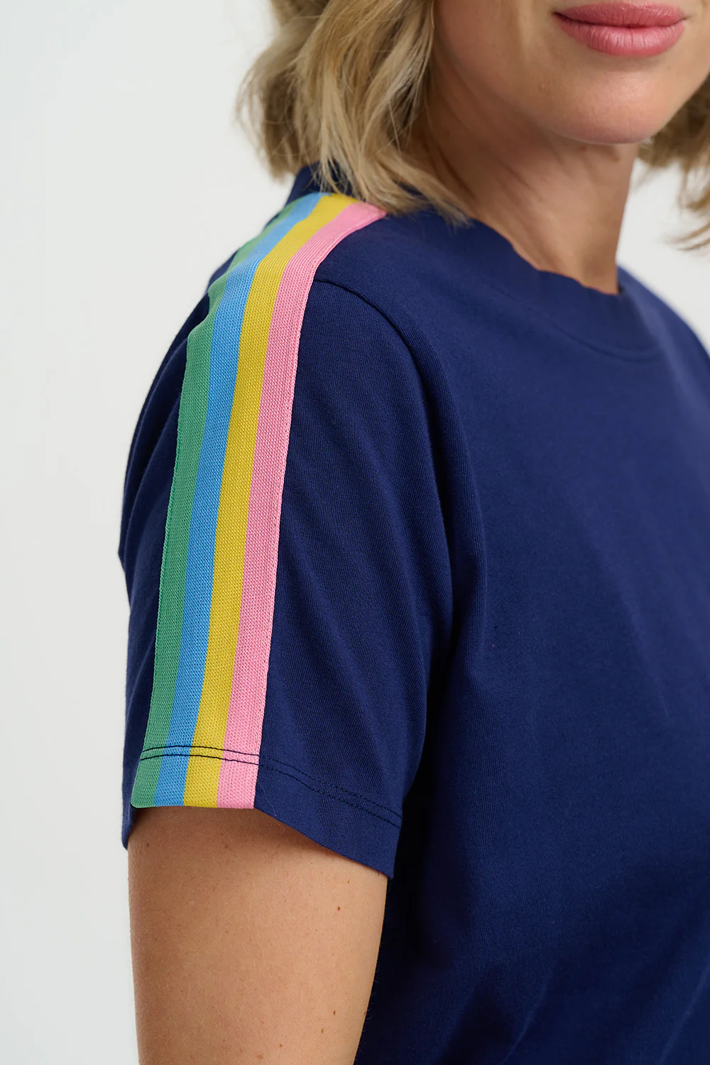 Macy T-Shirt - Navy, Acid Rainbow Taping
