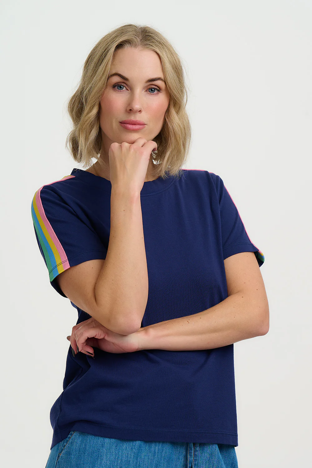 Macy T-Shirt - Navy, Acid Rainbow Taping - Image 2