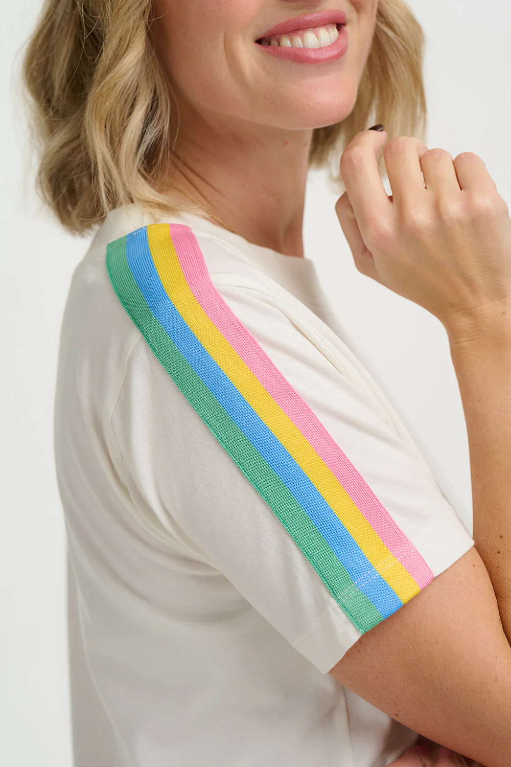 Macy T-Shirt - Off White, Acid Rainbow Taping