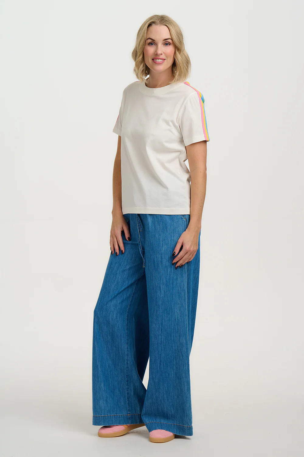 Macy T-Shirt - Off White, Acid Rainbow Taping - Image 2