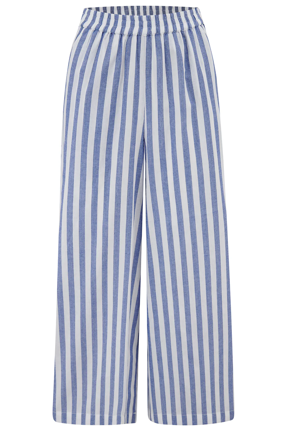 Maevis Wide Leg Cropped Trouser - Off-White/Blue, Bakers Stripe - Image 4