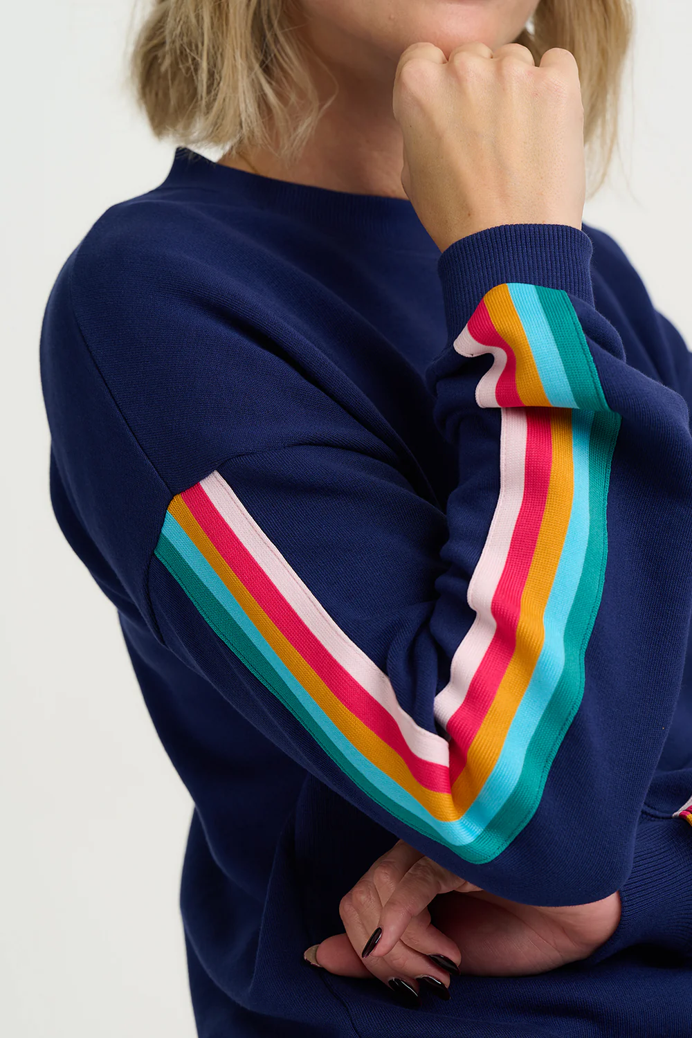 Magda Sweatshirt - Navy Rainbow Trim - Image 2