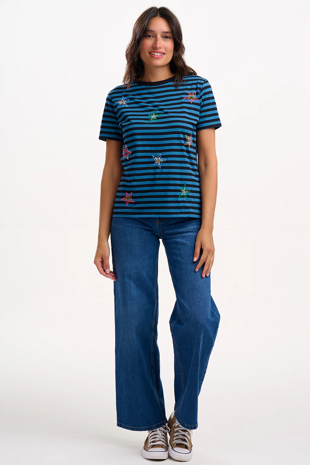 Maggie T-shirt - Black/Teal, Rainbow Explosion Stars - Image 3