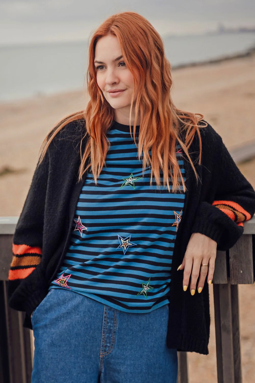 Maggie T-shirt - Black/Teal, Rainbow Explosion Stars - Image 7