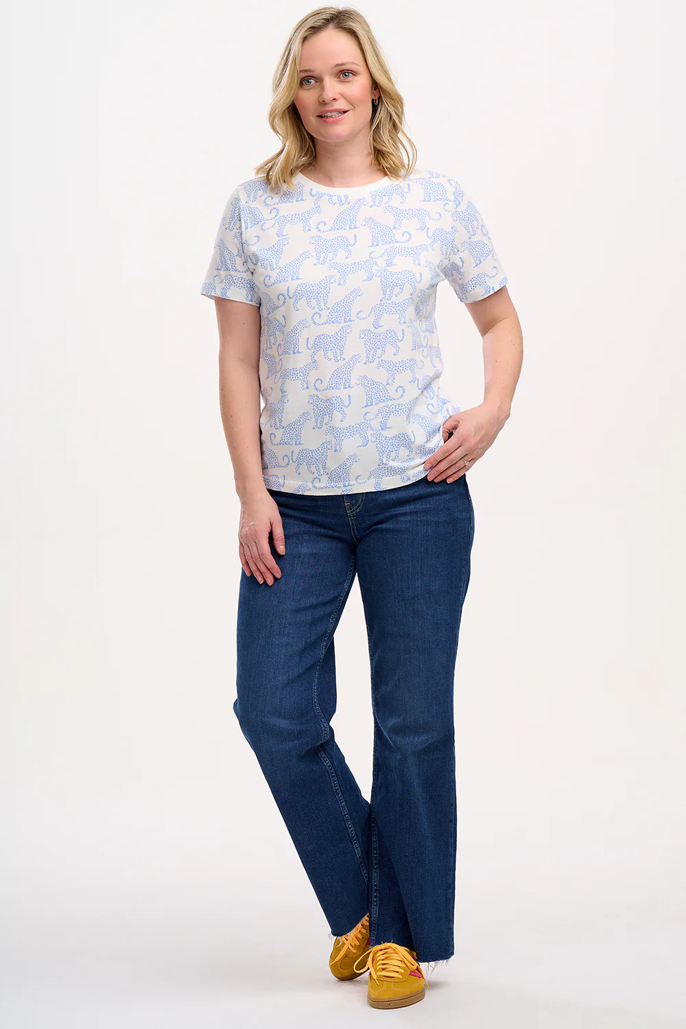 Maggie T-Shirt - Off-White/Blue, Leopard Spots - Image 2