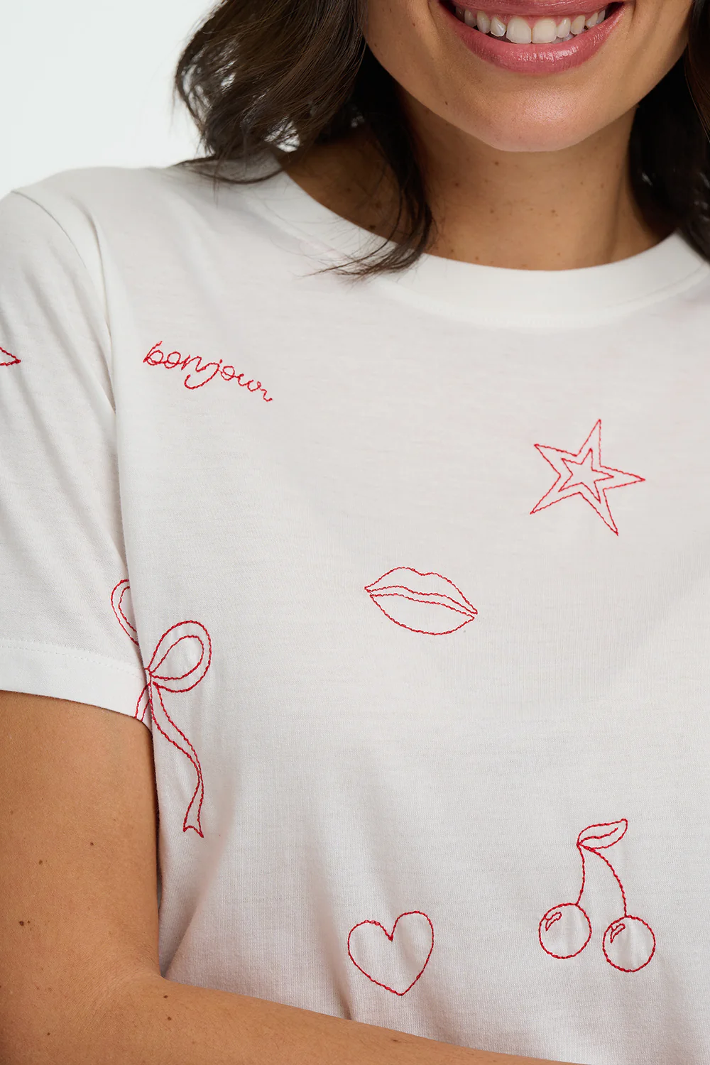 Maggie T-Shirt - Off White, Chic Embroidery - Image 2