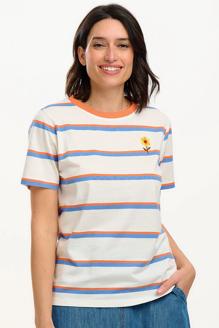 Maggie T-Shirt - Off White, Duo Vintage Stripe, Flower - Image 3