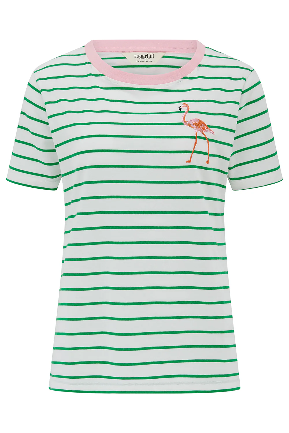 Maggie T-Shirt - Off White/Green Stripes, Flamingo - Image 5