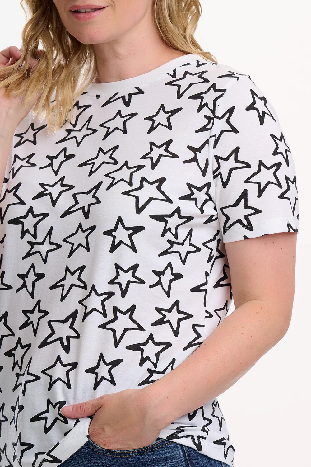 Maggie T-shirt - White/Black, Doodle Stars - Image 2